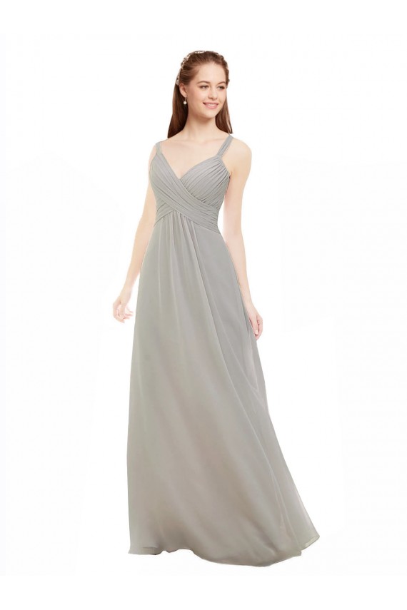 Argento Linea A Sottili Scollatura a V Chiffona Lunga Abiti da damigella donore Outlet