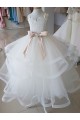 Avorio Abito da ballo Alto Collo Tulle Pizzo Lunga Abiti da ragazza di fiori Outlet