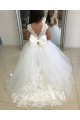 Avorio Abito da ballo Barca Tulle Pizzo Lunga Abiti da ragazza di fiori Outlet