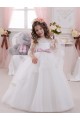 Avorio Abito da ballo Barca Tulle Pizzo Lunga Abiti da ragazza di fiori Outlet
