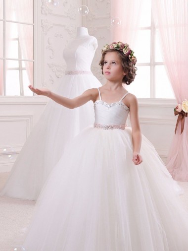 Avorio Abito da ballo Innamorato Tulle Lunga Abiti da ragazza di fiori Outlet