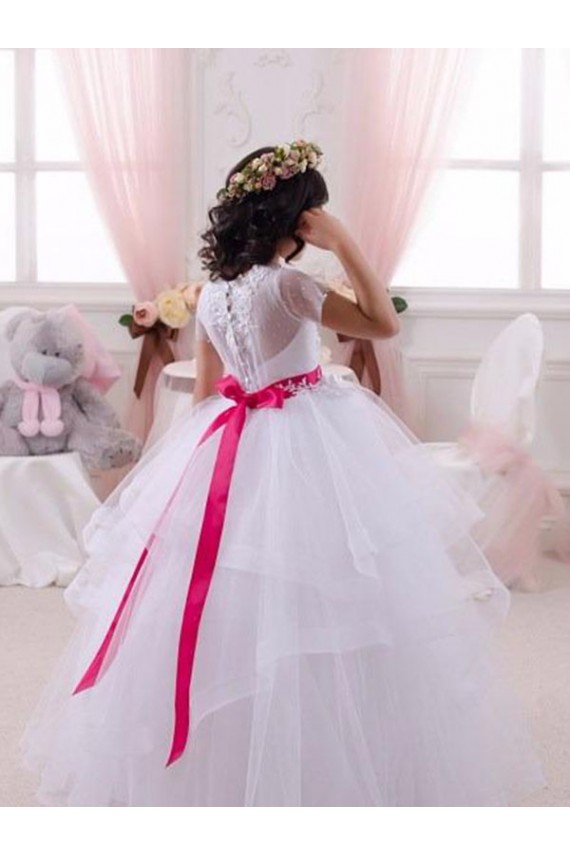 Avorio Abito da ballo Innamorato Tulle Pizzo Lunga Abiti da ragazza di fiori Outlet