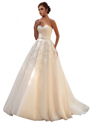 Avorio & Champagne Abito da ballo Innamorato Tulle Pizzo Abiti da sposa Outlet