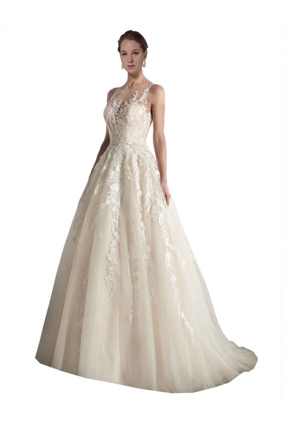 Avorio & Champagne Linea A Illusione Tulle Abiti da sposa Outlet