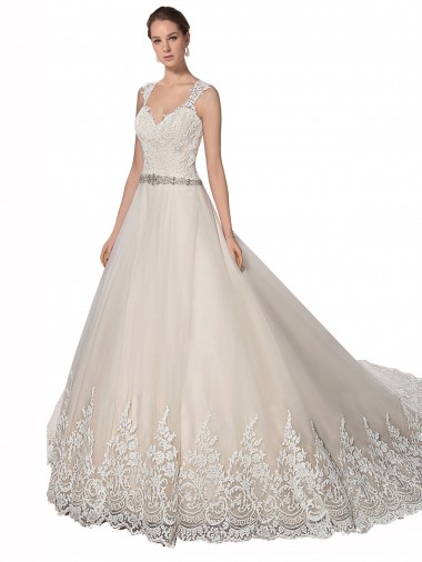Avorio & Champagne Linea A Innamorato Tulle Pizzo Abiti da sposa Outlet