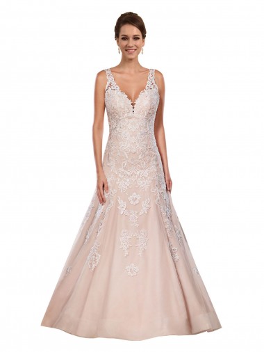 Avorio & Champagne Linea A Scollatura a V Pizzo Classico Abiti da sposa Outlet