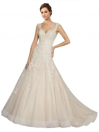Avorio & Champagne Stile sirena Innamorato Tulle Pizzo Abiti da sposa Outlet