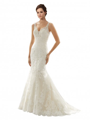 Avorio & Champagne Stile sirena Scollatura a V Tulle Pizzo Abiti da sposa Outlet