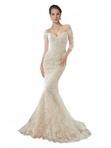 Avorio & Champagne Stile sirena Tulle Pizzo Abiti da sposa Outlet