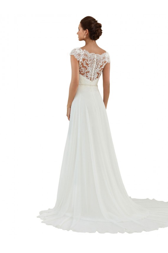 Avorio Linea A Barca Chiffona Classico Abiti da sposa Outlet