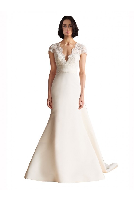 Avorio Linea A Scollatura a V Raso Abiti da sposa Outlet