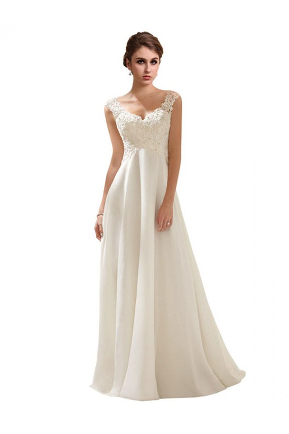Avorio Linea A Scollatura a V Sweep treno Chiffona Pizzo Abiti da sposa Outlet