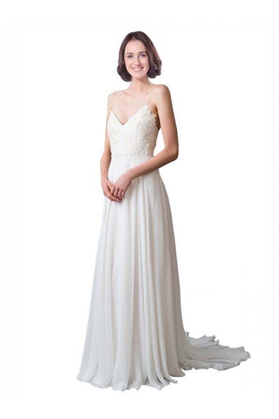 Avorio Linea A Sottili Scollatura a V Chiffona Pizzo Spiaggia Abiti da sposa Outlet