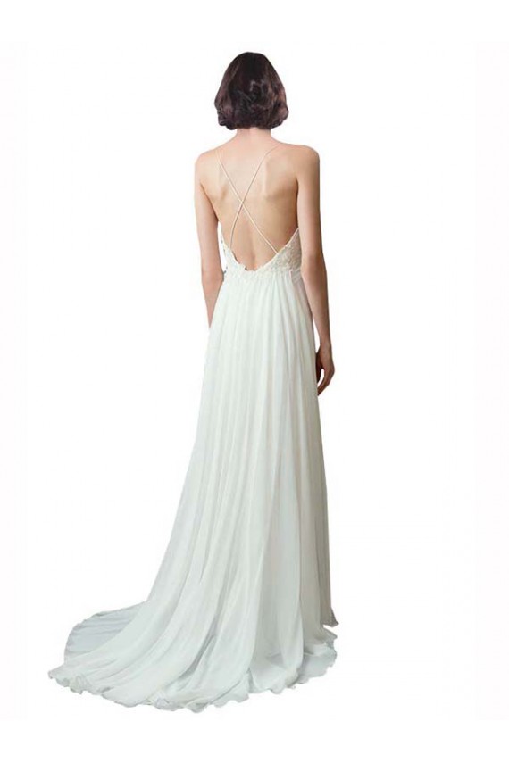 Avorio Linea A Sottili Scollatura a V Chiffona Pizzo Spiaggia Abiti da sposa Outlet