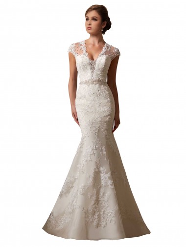 Avorio Stile sirena Illusione Scollatura a V Tulle Pizzo Abiti da sposa Outlet
