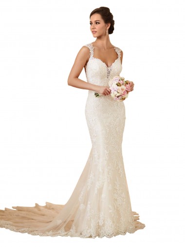 Avorio Stile sirena Innamorato Pizzo Abiti da sposa Outlet
