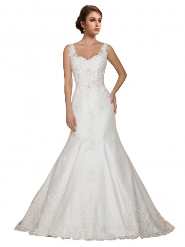 Avorio Stile sirena Scollatura a V Pizzo Abiti da sposa Outlet