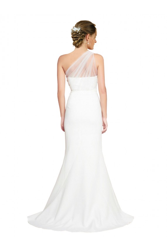 Avorio Stile sirena Una spalla Sweep treno Crespo Elastico Tulle Lunga Formali Abiti da damigella donore / Abiti da sera Outlet