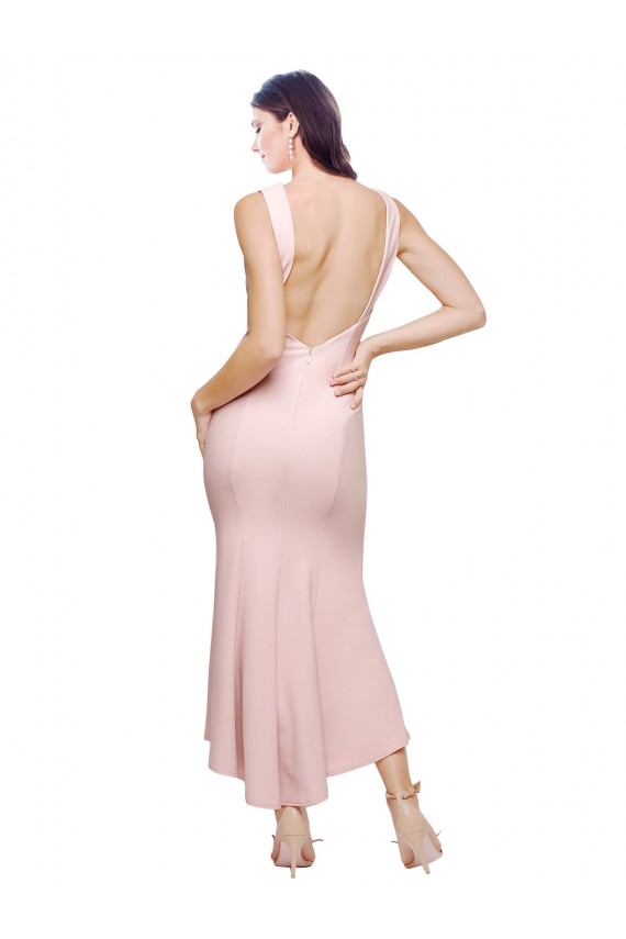 Rosa Tubino Alto Collo Midi Crespo Elastico Corto Abiti da damigella donore / Abiti da sera / Abiti da cocktail Outlet