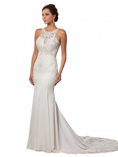Avorio Tubino Alto Collo Pizzo Abiti da sposa Outlet