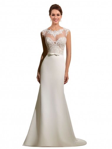 Avorio Tubino Illusione Chiffona Pizzo Abiti da sposa Outlet