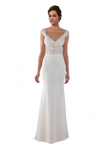 Avorio Tubino Scollatura a V Pizzo Crespo Elastico Abiti da sposa Outlet