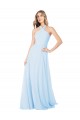 Azzurro cielo Linea A Capestro Alto Collo Chiffona Lunga Abiti da damigella donore Outlet