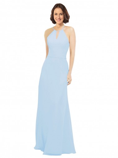 Azzurro cielo Linea A Capestro Chiffona Lunga Abiti da damigella donore Outlet