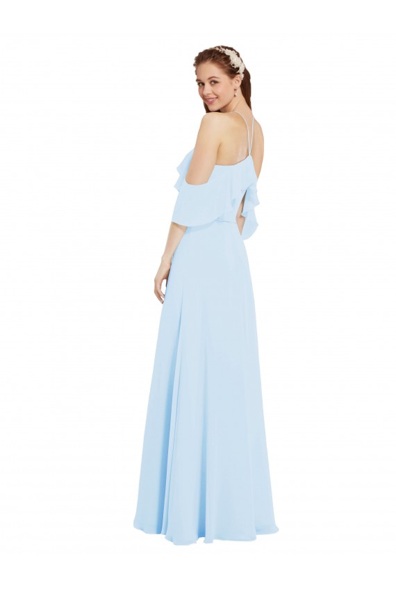 Azzurro cielo Linea A Capestro Chiffona Lunga Abiti da damigella donore Outlet