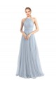 Azzurro cielo Linea A Capestro Tulle Lunga Abiti da damigella donore Outlet