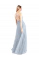 Azzurro cielo Linea A Capestro Tulle Lunga Abiti da damigella donore Outlet