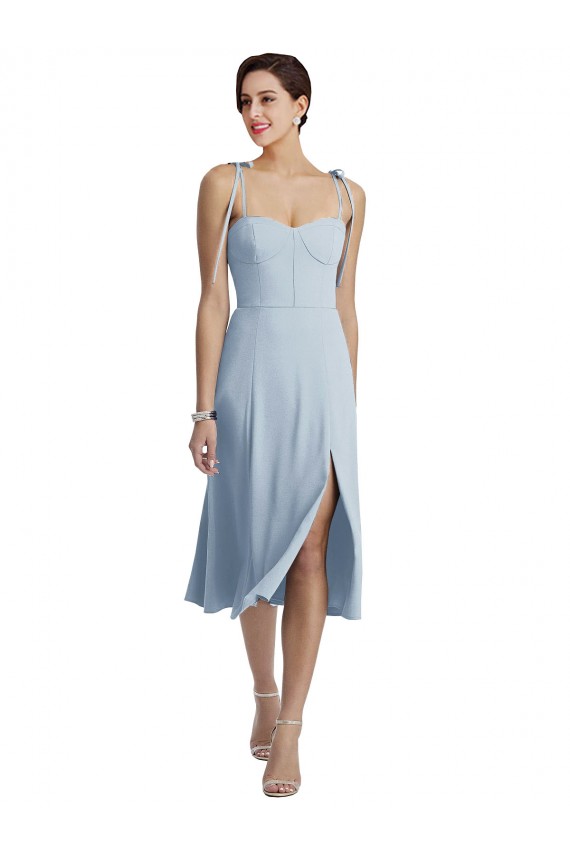 Azzurro cielo Linea A Innamorato Midi Crespo Elastico Corto Abiti da damigella donore / Abiti da ballo / Abiti da cocktail Outlet