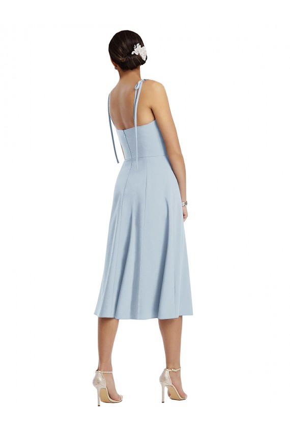 Azzurro cielo Linea A Innamorato Midi Crespo Elastico Corto Abiti da damigella donore / Abiti da ballo / Abiti da cocktail Outlet