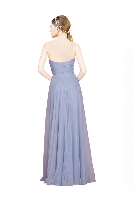 Azzurro cielo Linea A Innamorato Tulle Lunga Abiti da damigella donore Outlet