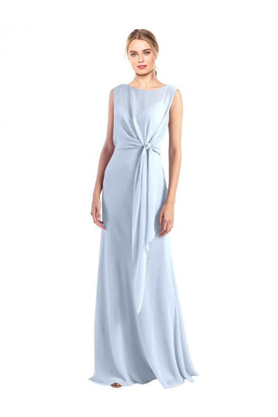 Azzurro cielo Linea A Scollatura a V Chiffona Lunga Abiti da damigella donore Outlet