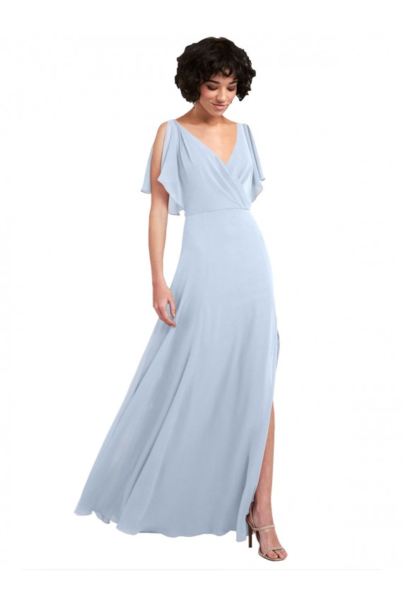 Azzurro cielo Linea A Scollatura a V Chiffona Lunga Abiti da damigella donore Outlet