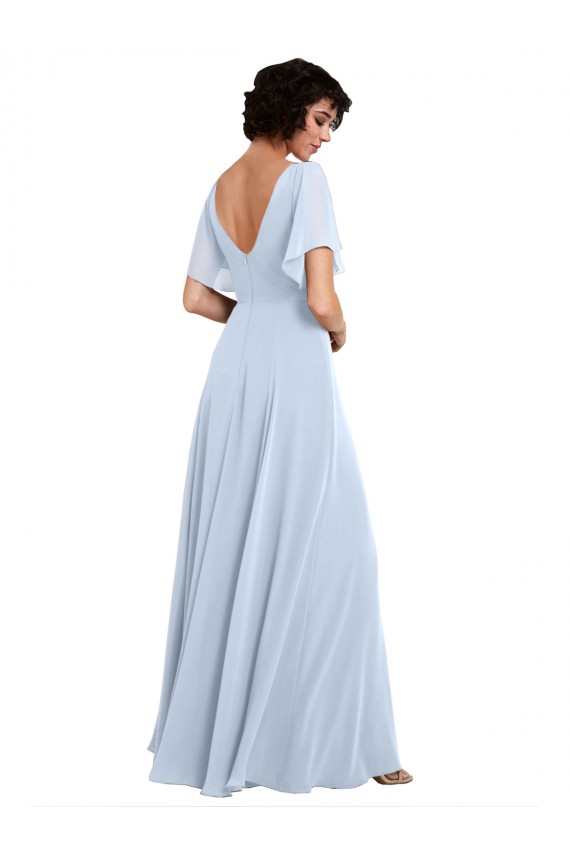Azzurro cielo Linea A Scollatura a V Chiffona Lunga Abiti da damigella donore Outlet