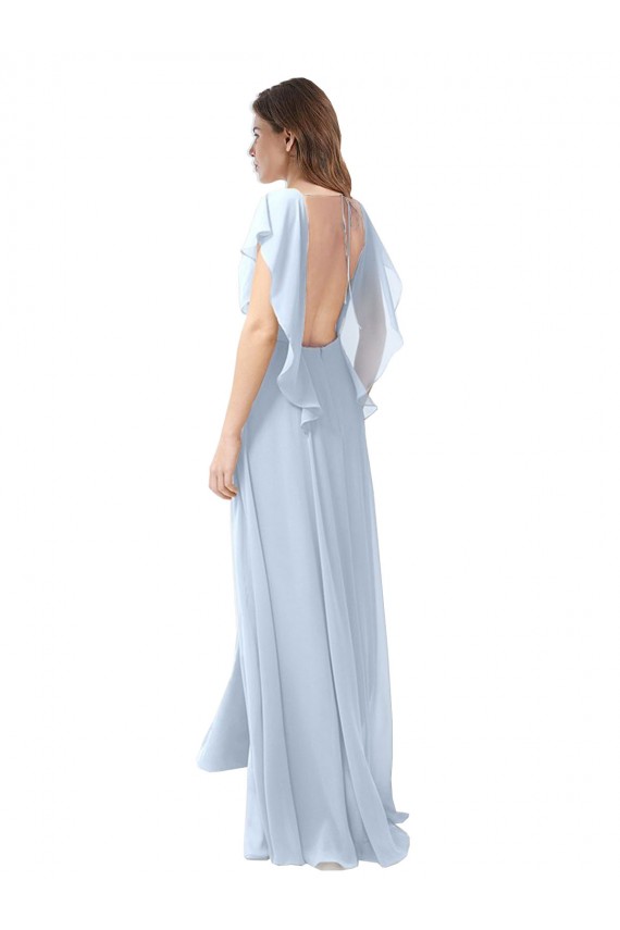Azzurro cielo Linea A Scollatura a V Chiffona Lunga Abiti da damigella donore Outlet