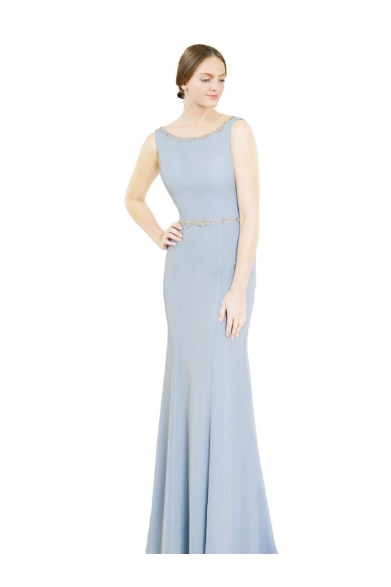 Azzurro cielo Linea A Scollo a barca Alto Collo Chiffona Lunga Abiti da damigella donore Outlet