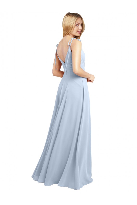 Azzurro cielo Linea A Sottili Cappuccio Chiffona Lunga Abiti da damigella donore Outlet