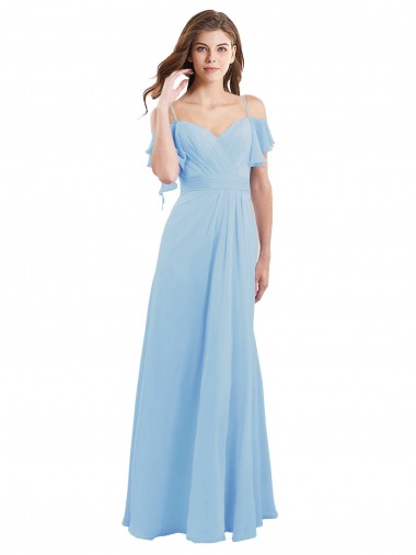 Azzurro cielo Linea A Sottili Innamorato Chiffona Lunga Abiti da damigella donore Outlet
