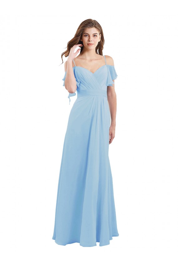 Azzurro cielo Linea A Sottili Innamorato Chiffona Lunga Abiti da damigella donore Outlet