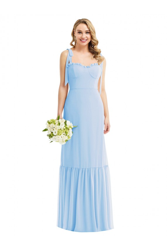 Azzurro cielo Linea A Sottili Innamorato Chiffona Lunga Abiti da damigella donore Outlet