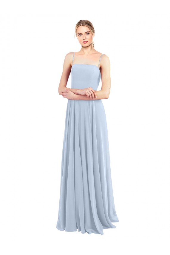 Azzurro cielo Linea A Sottili Piazza Chiffona Lunga Abiti da damigella donore Outlet