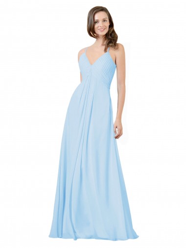 Azzurro cielo Linea A Sottili Scollatura a V Chiffona Lunga Abiti da damigella donore Outlet
