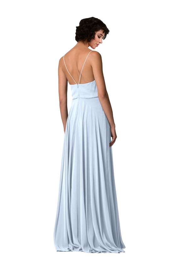 Azzurro cielo Linea A Sottili Scollatura a V Chiffona Lunga Abiti da damigella donore Outlet