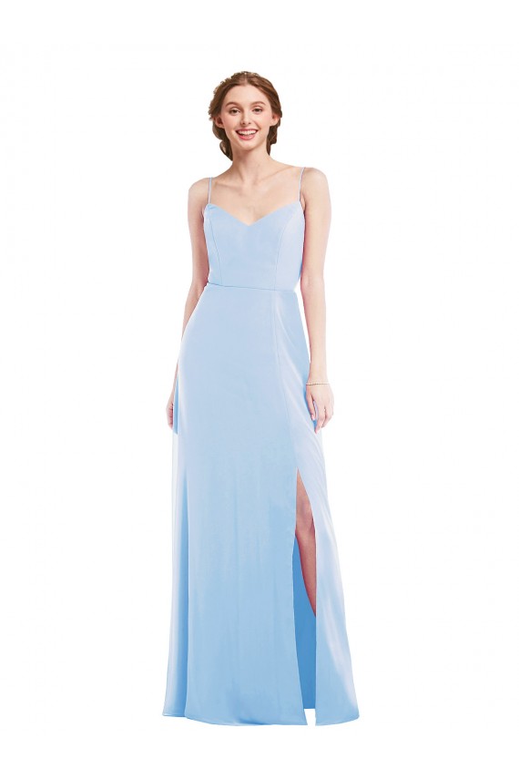 Azzurro cielo Linea A Sottili Scollatura a V Chiffona Lunga Formali Abiti da damigella donore / Abiti da sera Outlet