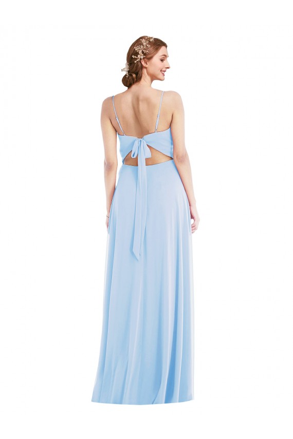 Azzurro cielo Linea A Sottili Scollatura a V Chiffona Lunga Formali Abiti da damigella donore / Abiti da sera Outlet