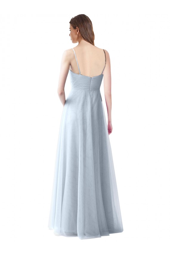Azzurro cielo Linea A Sottili Scollatura a V Tulle Lunga Abiti da damigella donore Outlet