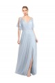 Azzurro cielo Linea A Sottili Scollatura a V Tulle Lunga Abiti da damigella donore Outlet
